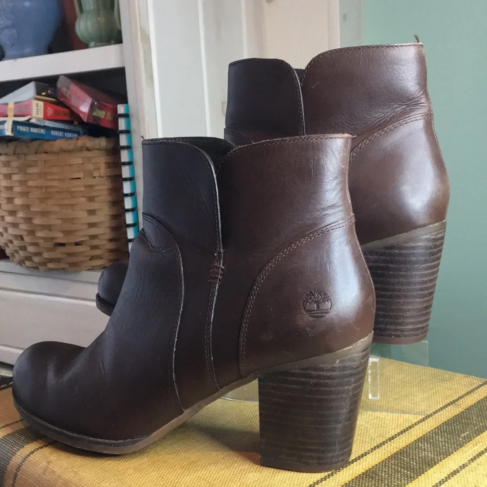 Timberland womens leather dress boots stacked heel sz 10.